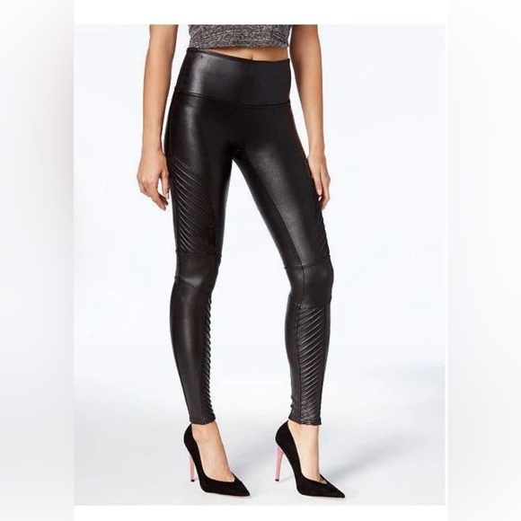 Spanx Black Faux Leather Moto Leggings size M - Picture 1 of 8